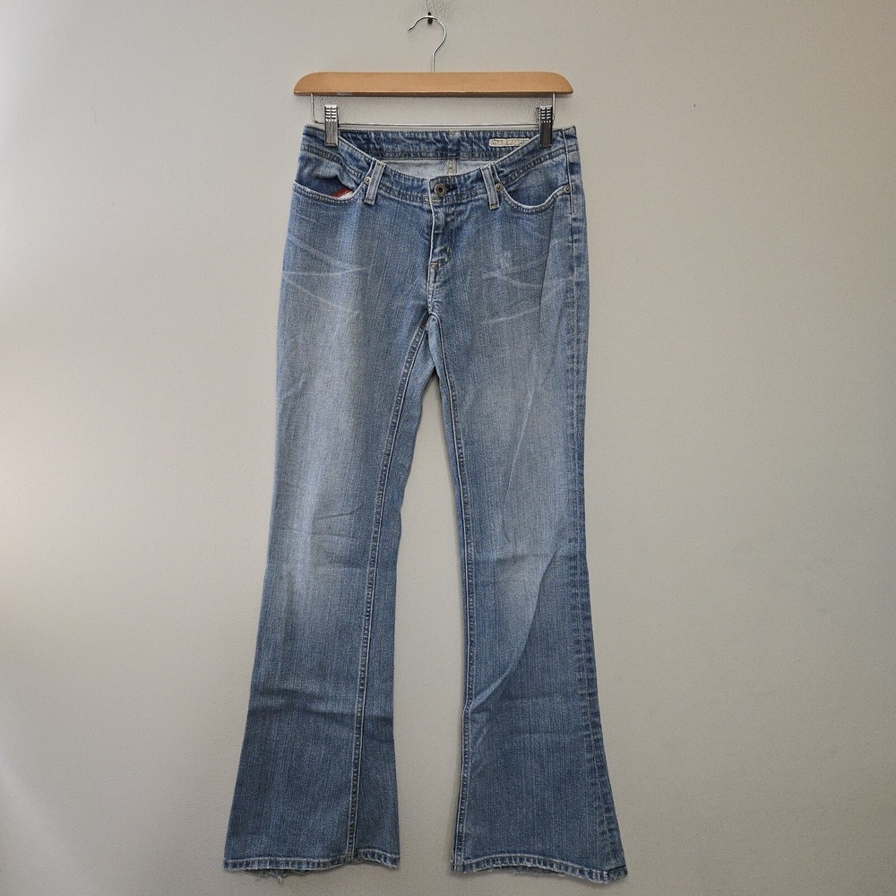 Vintage Y2K Chip Pepper Flare Jeans Womens 28 Blue Denim Low Rise USA